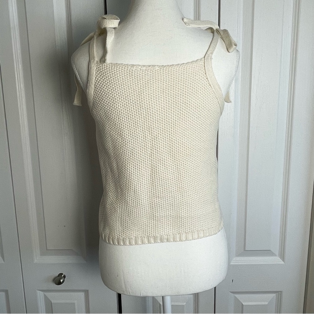 Sadie & Sage Knitted Top Women’s S Cream Boho Tie Shoulder Minimalist Cropped - Picture 7 of 13